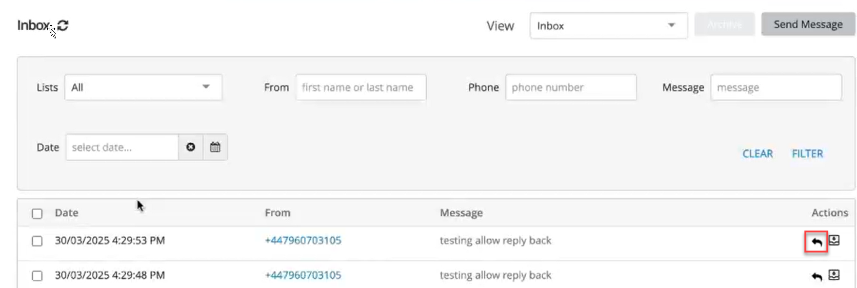 inbox with applied header
